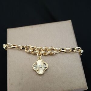Gold Clover Charm Chain Bracelet, Women Jewelry